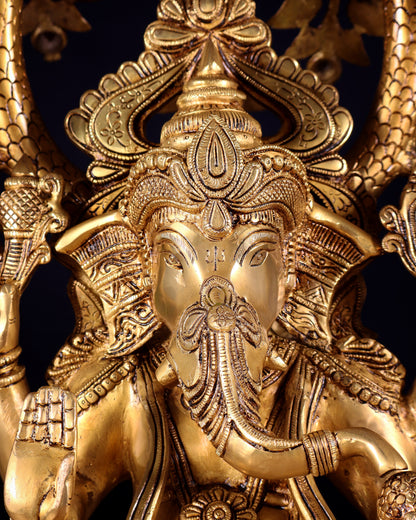 Large Brass Lord Ganesha under Tree statue - 24 inches