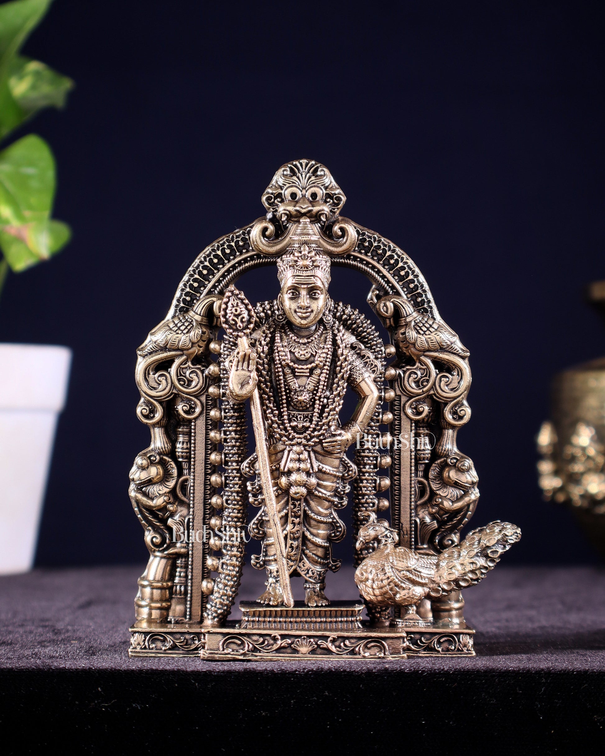 Superfine Brass Lord Murugan Idol – Intricately Crafted, 5"