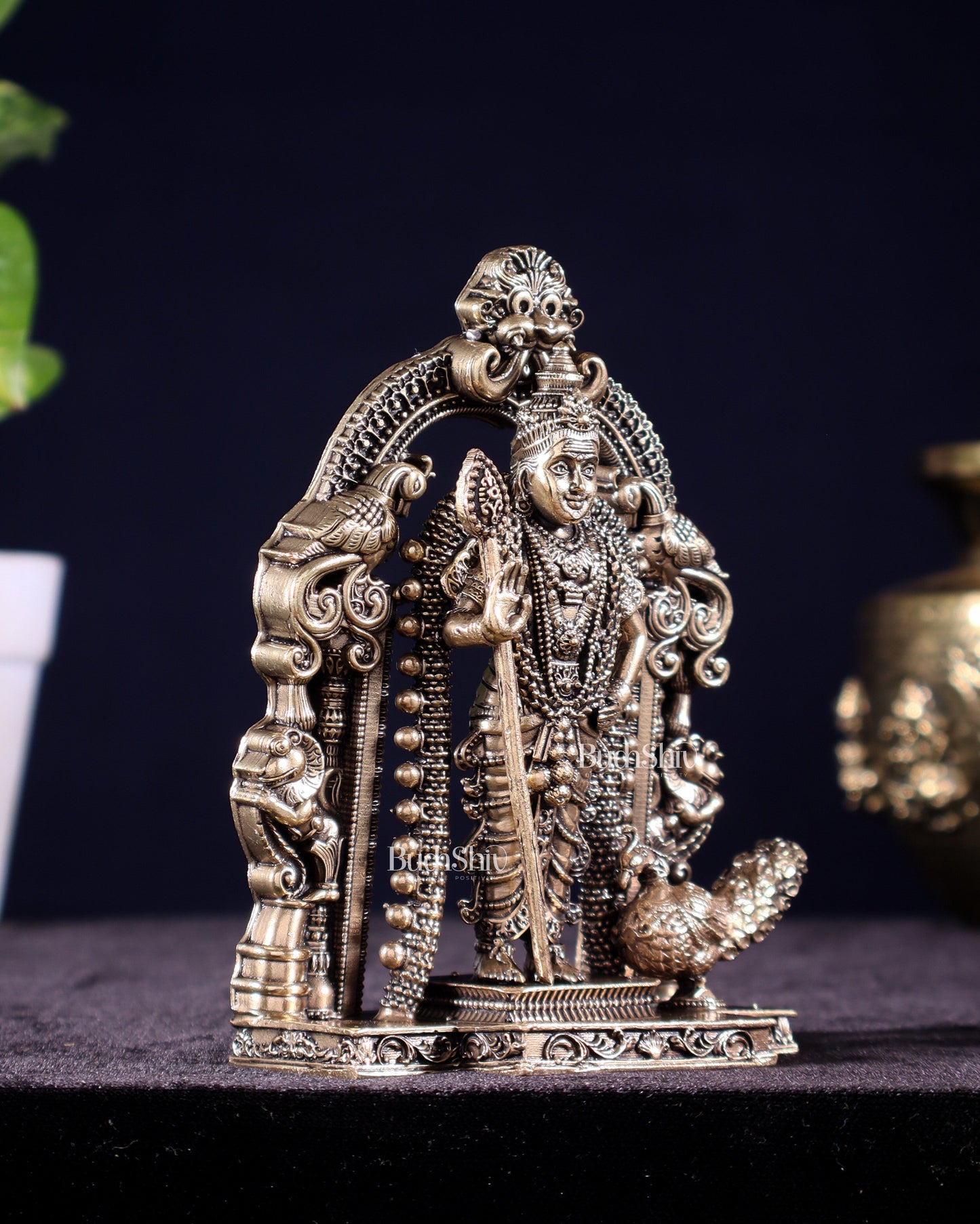 Superfine Brass Lord Murugan Idol – Intricately Crafted, 5"