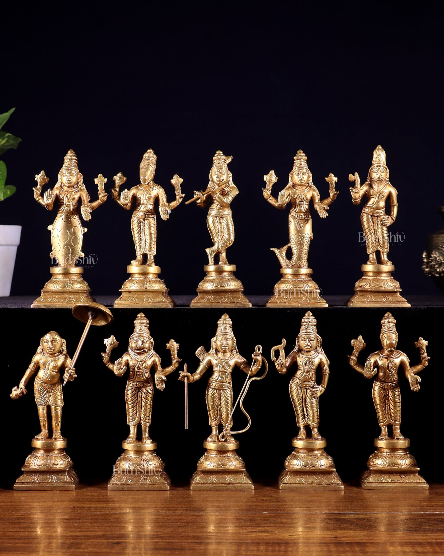 Pure Brass Vishnu Dashavatar Idol Set – Traditional, 6"