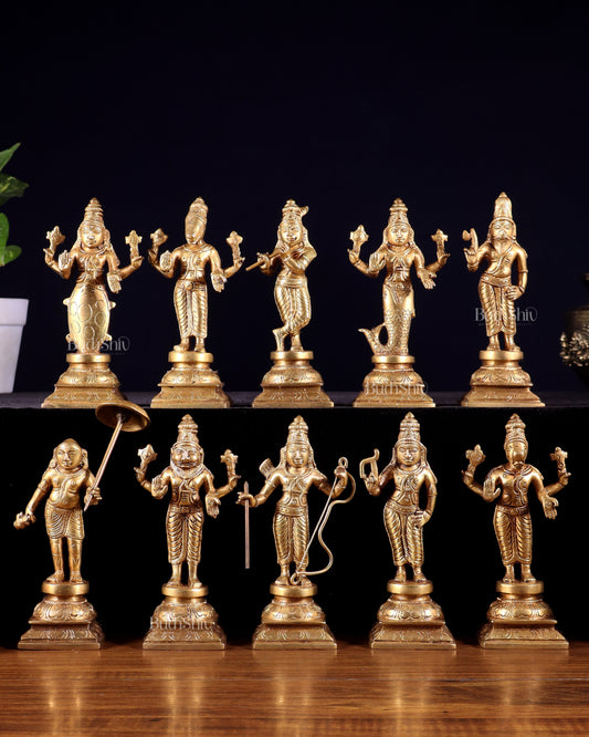 Pure Brass Vishnu Dashavatar Idol Set – Traditional, 6"