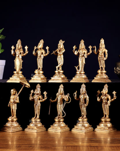 Pure Brass Vishnu Dashavatar Idol Set – Traditional, 6"