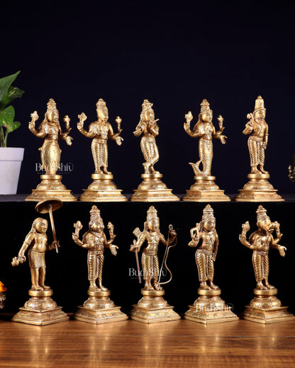 Pure Brass Vishnu Dashavatar Idol Set – Traditional, 6"