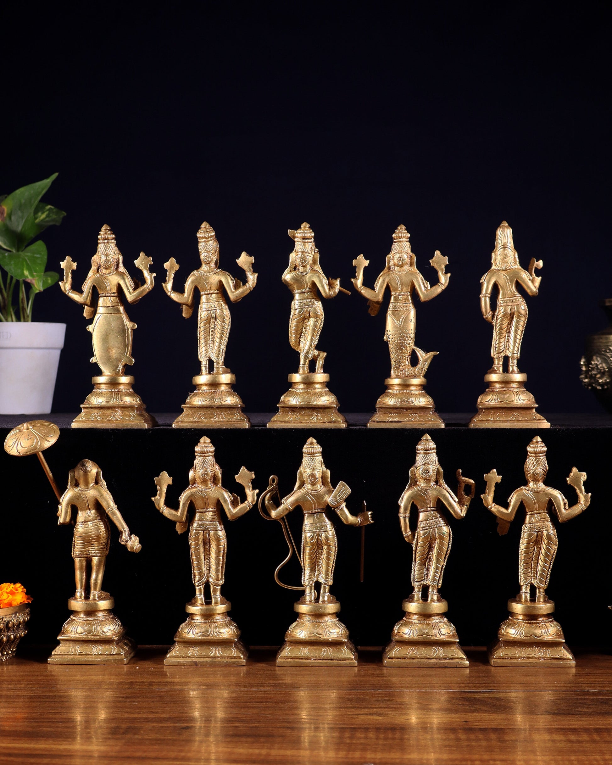 Pure Brass Vishnu Dashavatar Idol Set – Traditional, 6"