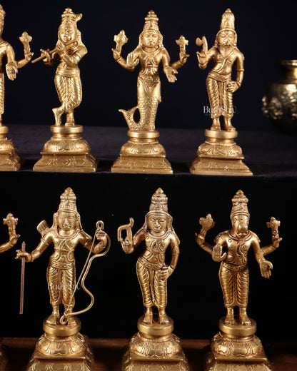 Pure Brass Vishnu Dashavatar Idol Set – Traditional, 6"