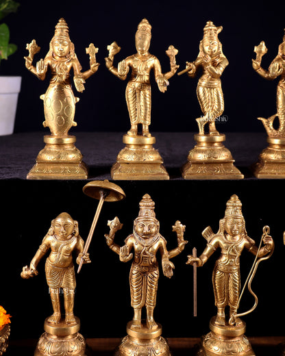 Pure Brass Vishnu Dashavatar Idol Set – Traditional, 6"