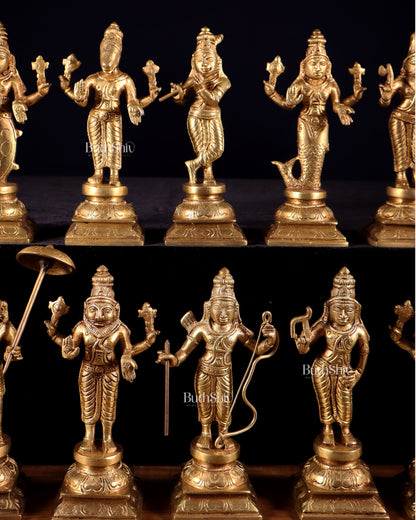 Pure Brass Vishnu Dashavatar Idol Set – Traditional, 6"