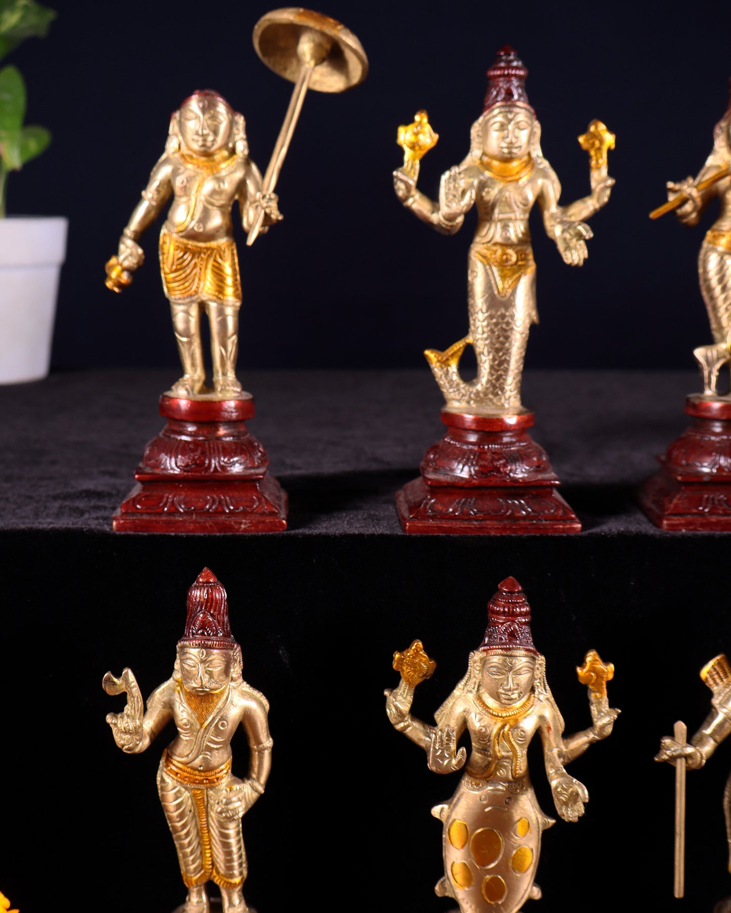 Pure Brass Vishnu Dashavatar Idol Set – Traditional, 6" three tone