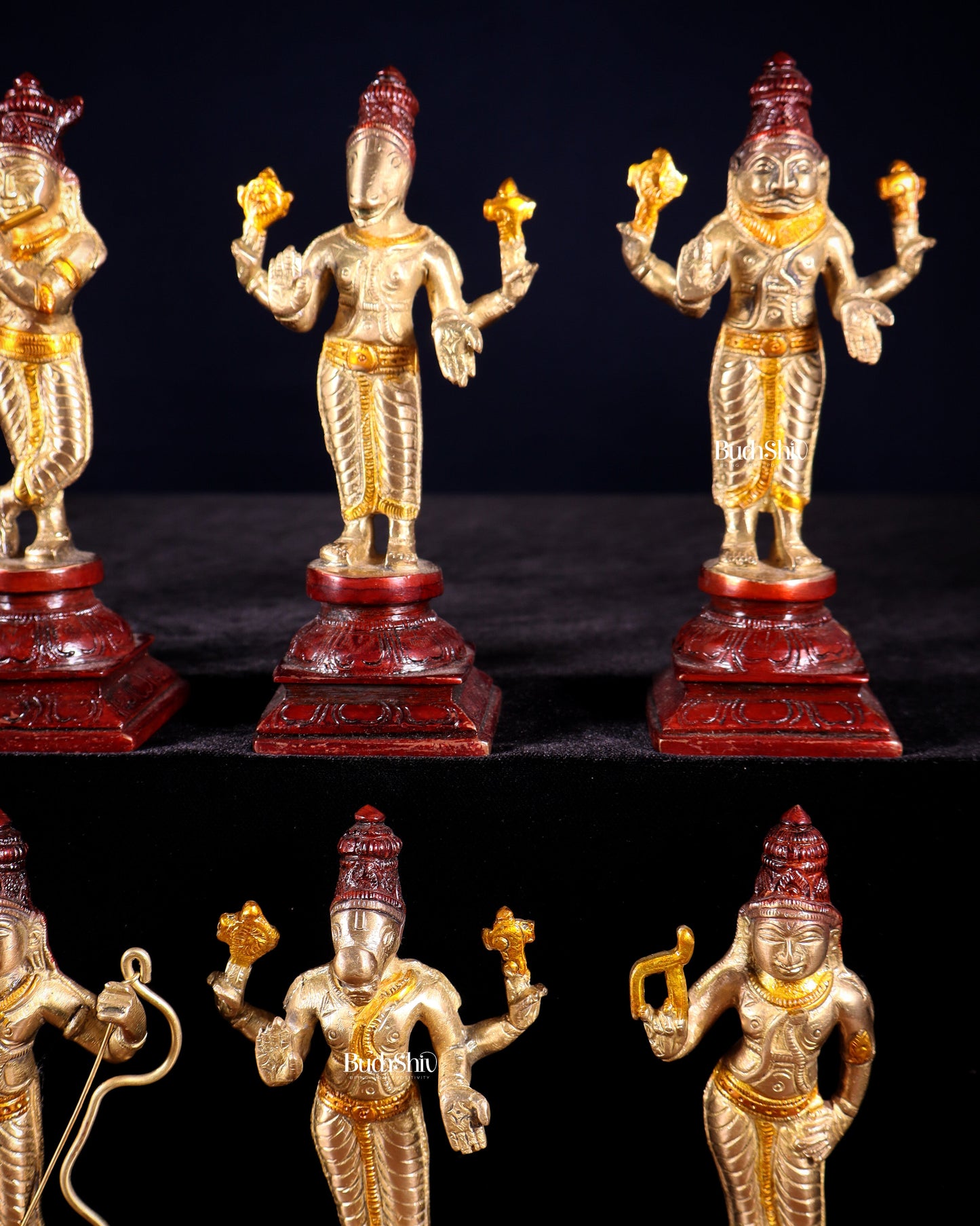 Pure Brass Vishnu Dashavatar Idol Set – Traditional, 6" three tone