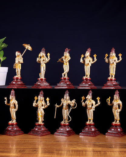 Pure Brass Vishnu Dashavatar Idol Set – Traditional, 6" three tone