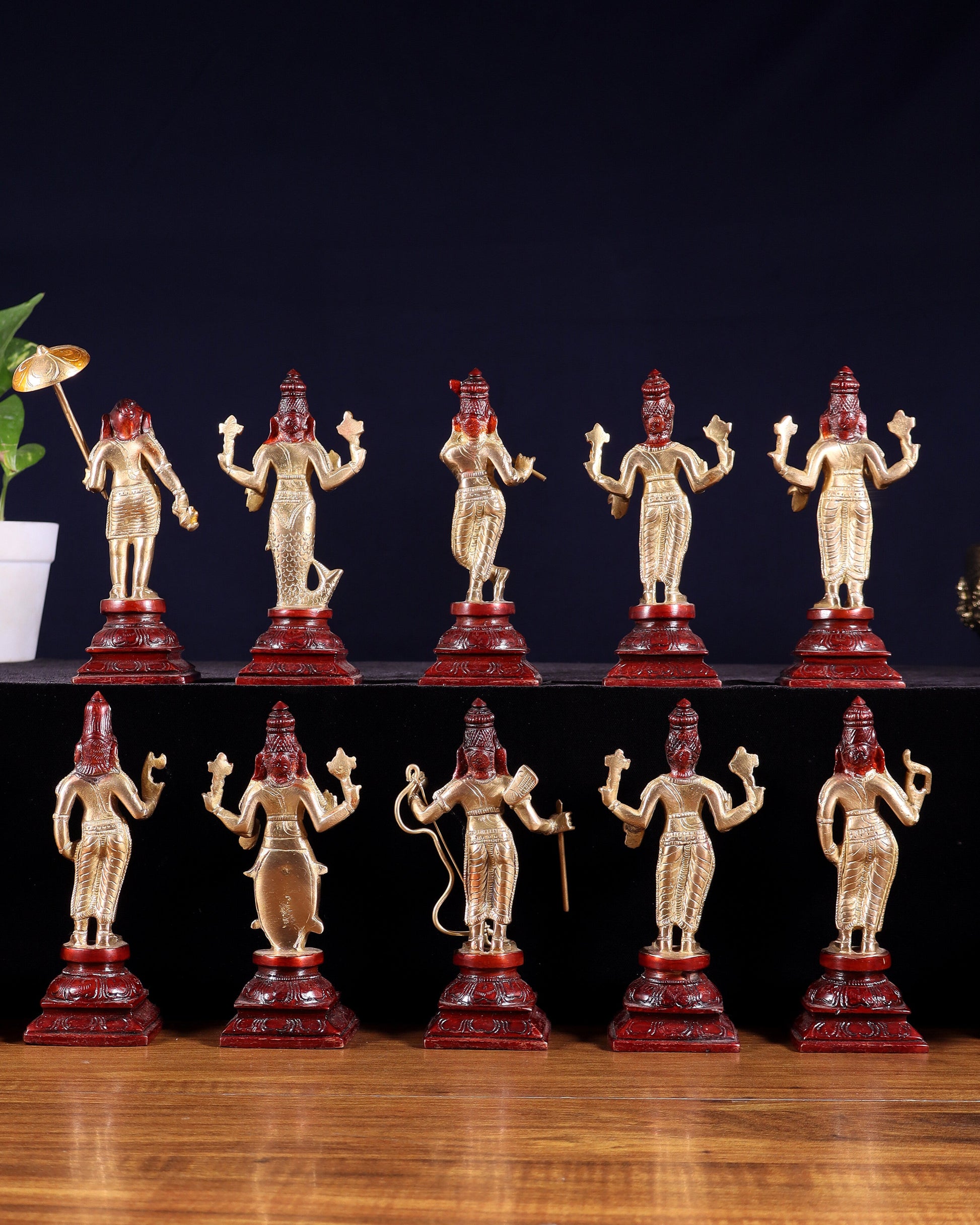 Pure Brass Vishnu Dashavatar Idol Set – Traditional, 6" three tone