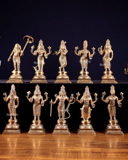 Pure Brass Vishnu Dashavatar Idol Set – Traditional, 6" Matte tone