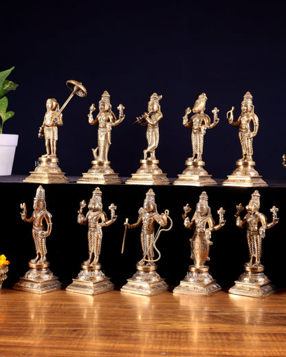 Pure Brass Vishnu Dashavatar Idol Set – Traditional, 6" Matte tone