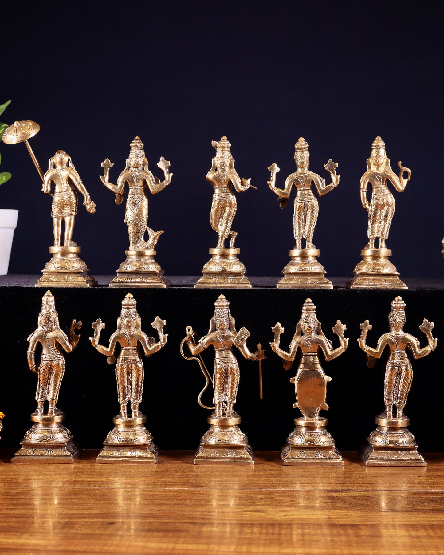 Pure Brass Vishnu Dashavatar Idol Set – Traditional, 6" Matte tone