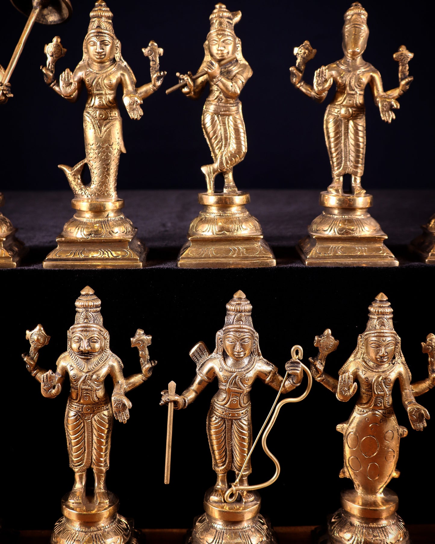 Pure Brass Vishnu Dashavatar Idol Set – Traditional, 6" Matte tone