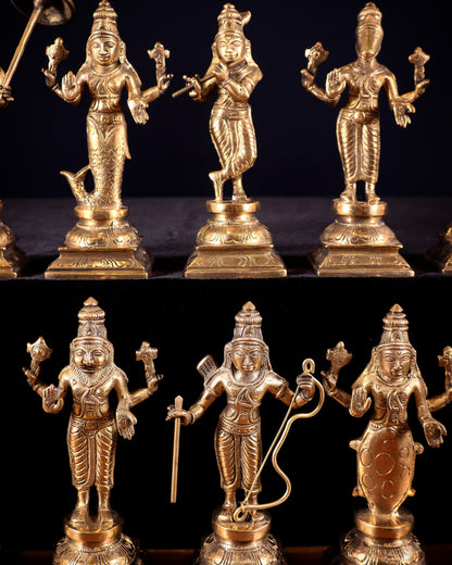 Pure Brass Vishnu Dashavatar Idol Set – Traditional, 6" Matte tone