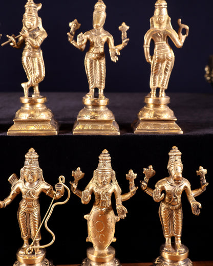 Pure Brass Vishnu Dashavatar Idol Set – Traditional, 6" Matte tone