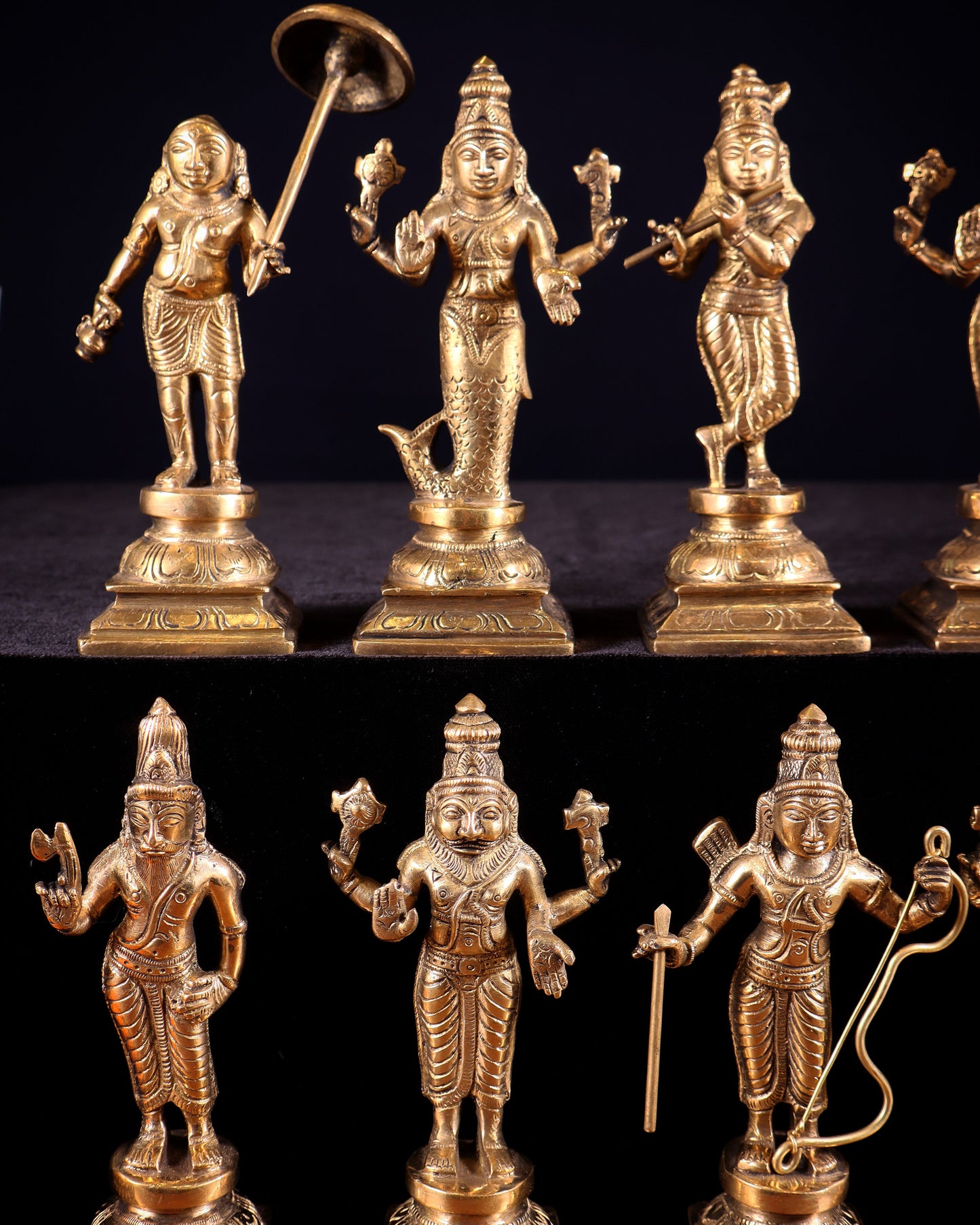 Pure Brass Vishnu Dashavatar Idol Set – Traditional, 6" Matte tone
