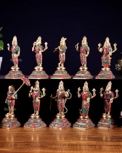 Pure Brass Vishnu Dashavatar Idol Set – Traditional, 6" stonework