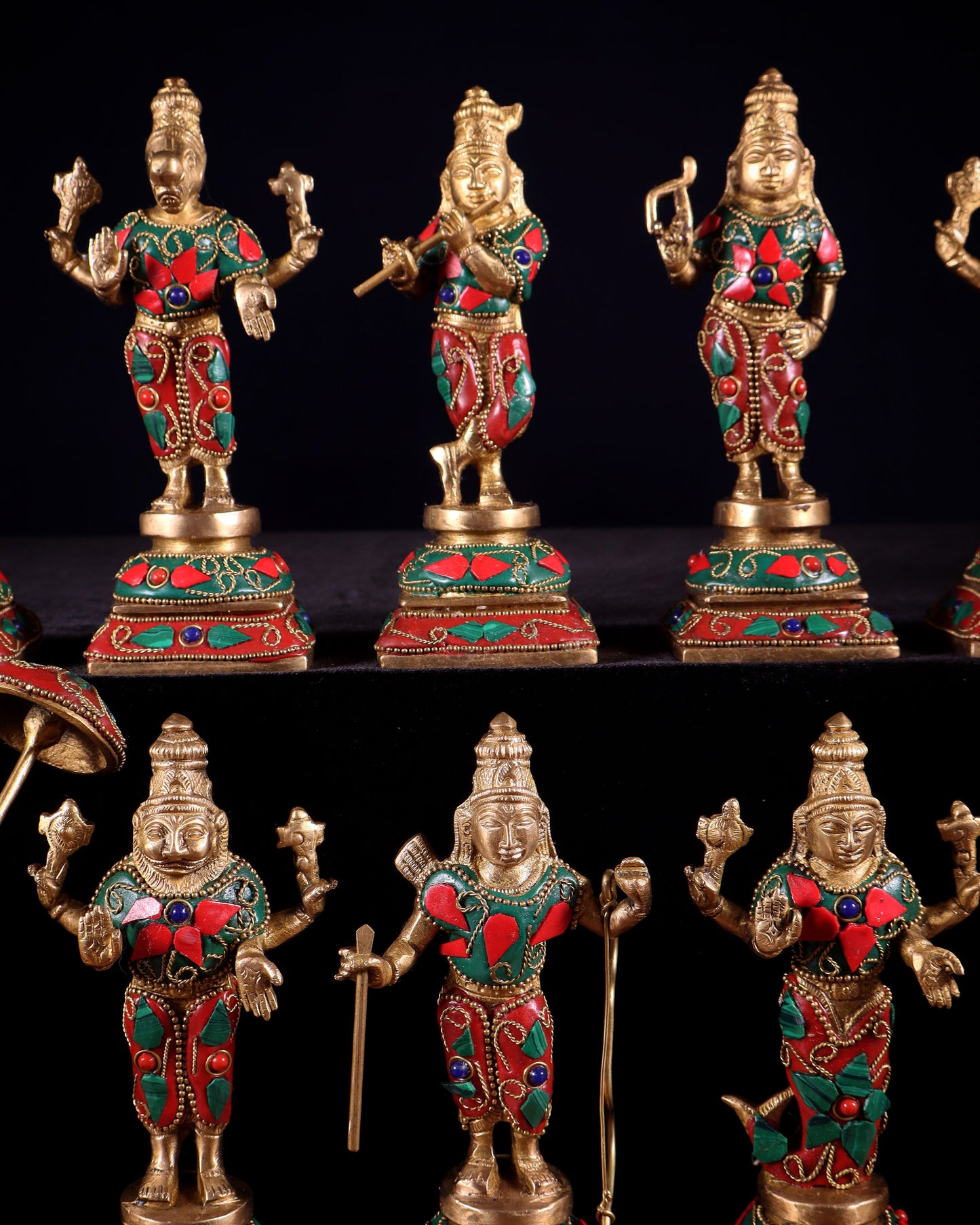 Pure Brass Vishnu Dashavatar Idol Set – Traditional, 6" stonework