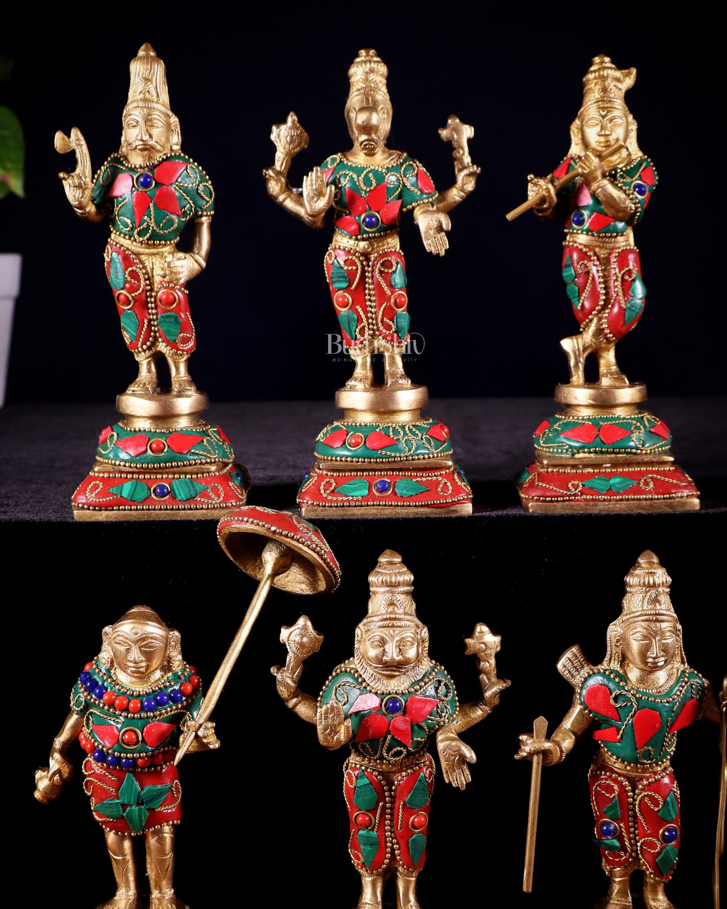 Pure Brass Vishnu Dashavatar Idol Set – Traditional, 6" stonework