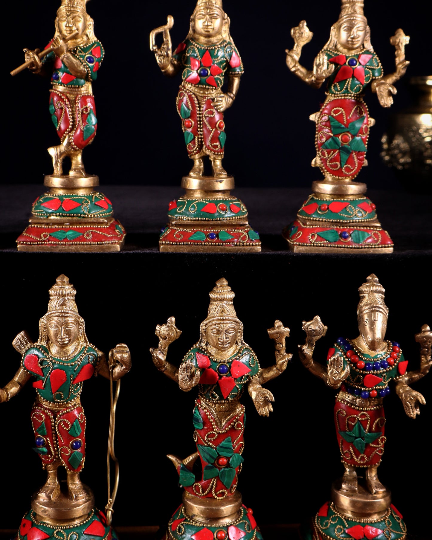 Pure Brass Vishnu Dashavatar Idol Set – Traditional, 6" stonework