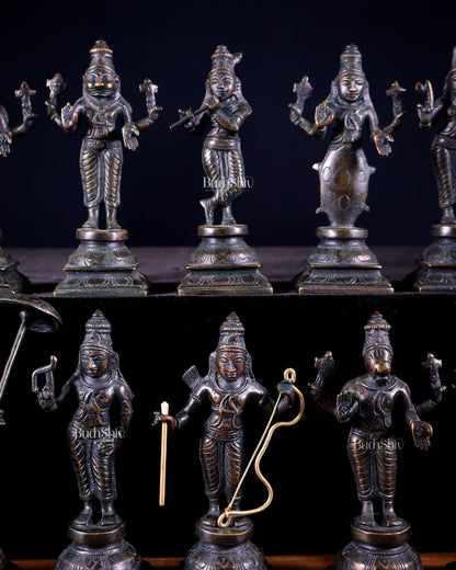 Pure Brass Vishnu Dashavatar Idol Set – Traditional, 6" vintage bronze tone