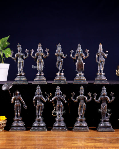 Pure Brass Vishnu Dashavatar Idol Set – Traditional, 6" vintage bronze tone