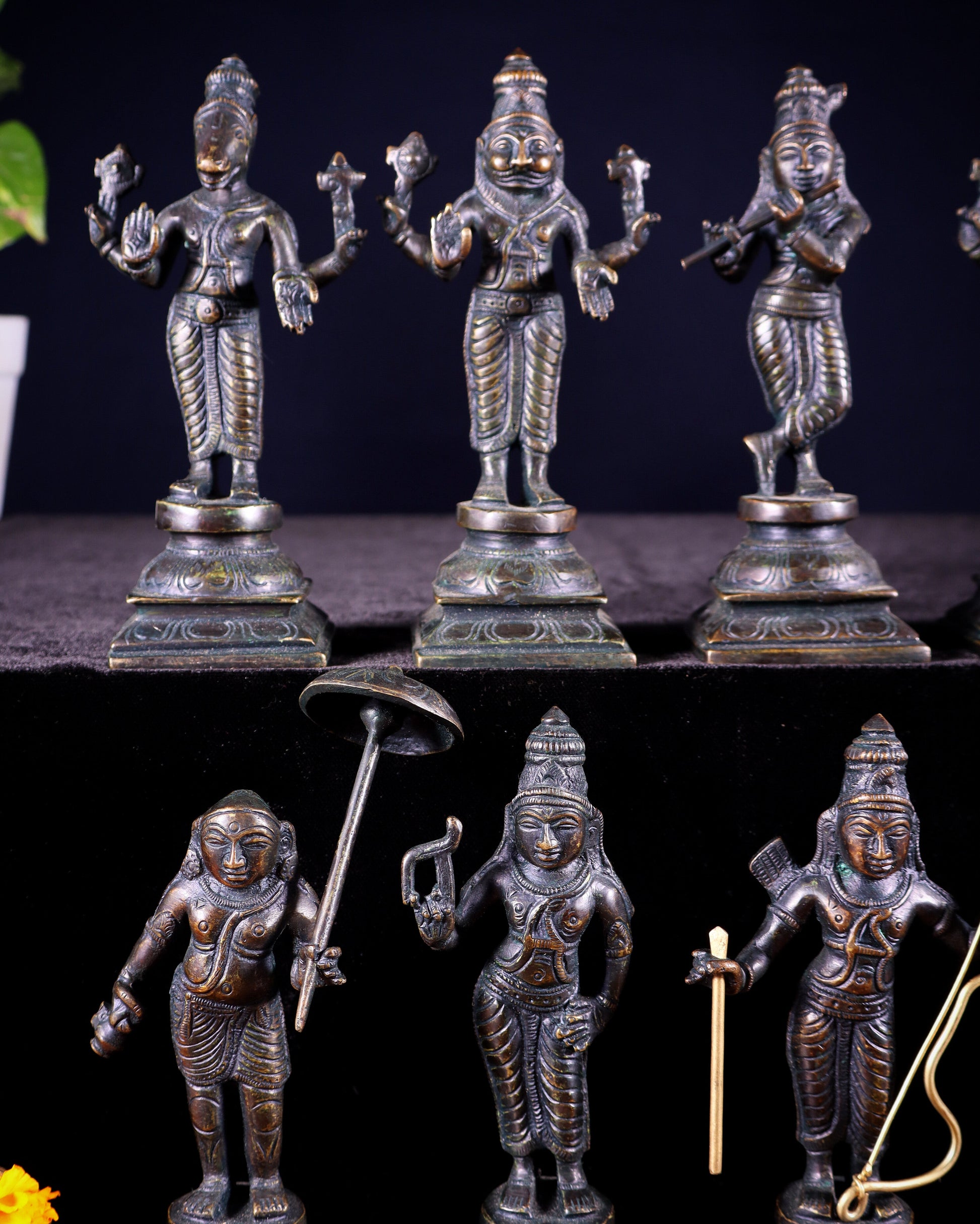 Pure Brass Vishnu Dashavatar Idol Set – Traditional, 6" vintage bronze tone