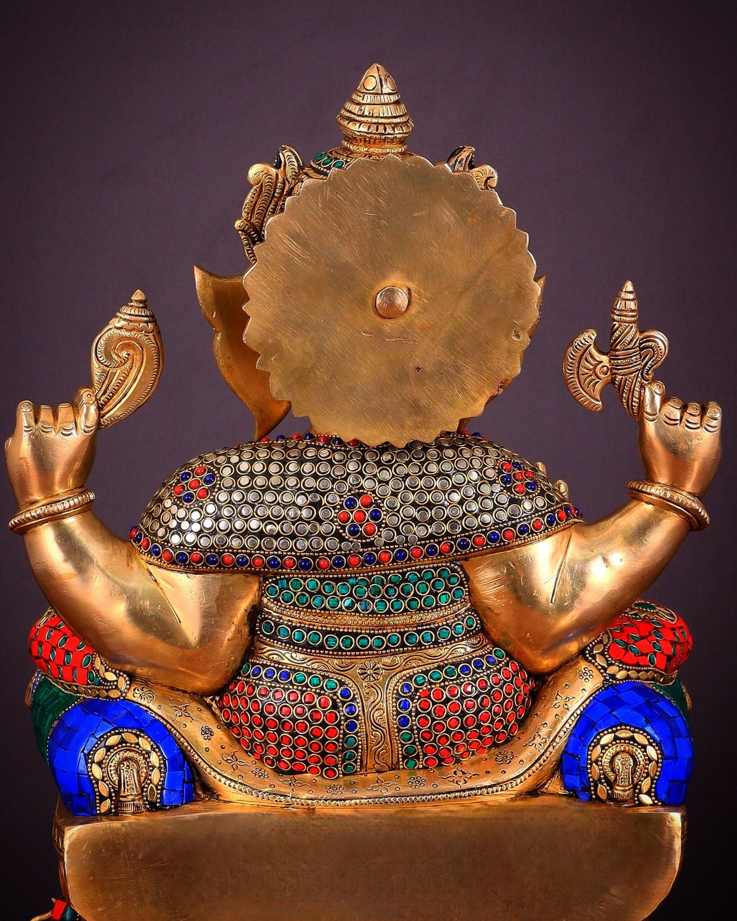 Ganesha Pure Brass statue with stonework - 18"