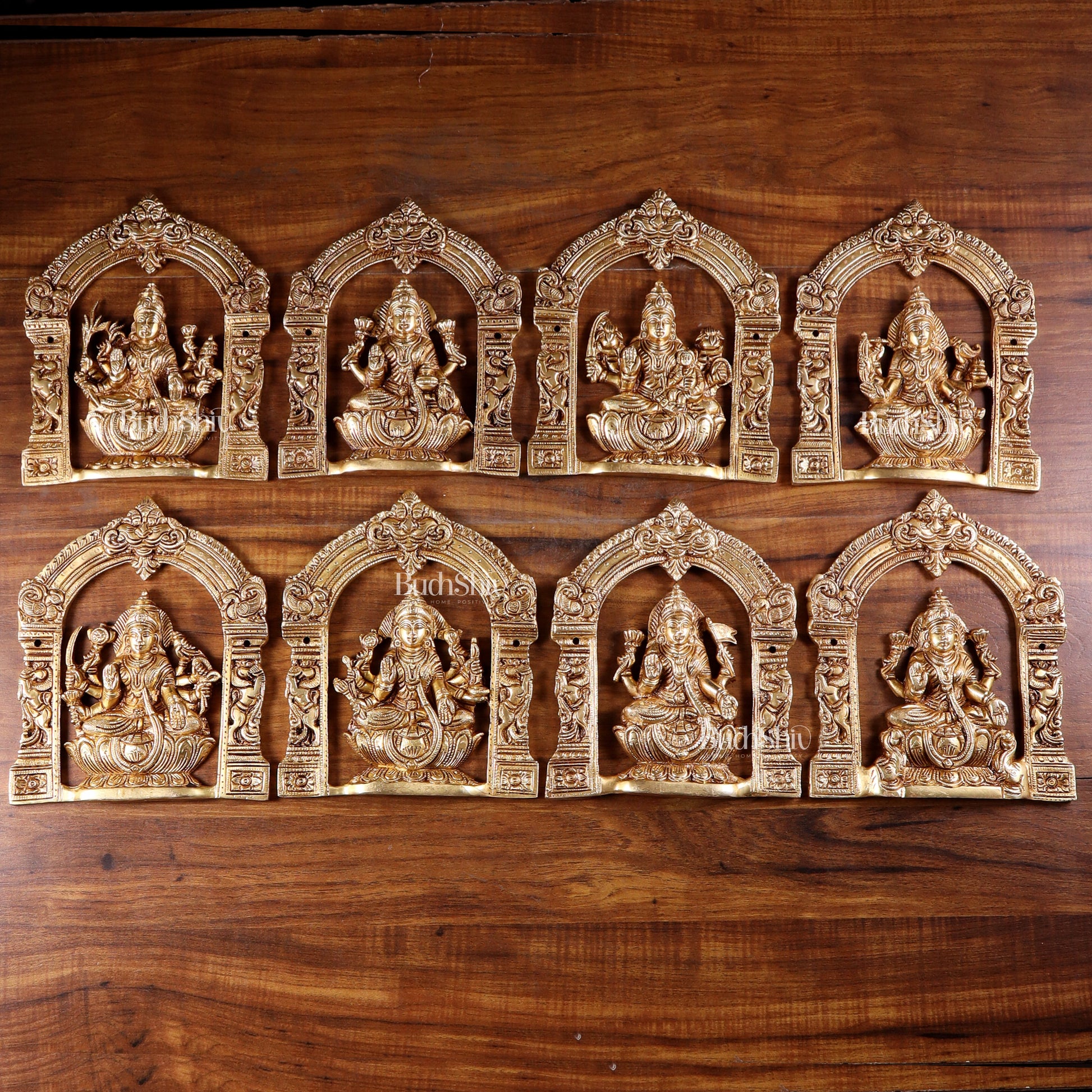Pure Brass Ashtalakshmi Wall Hanging Set with Prabhavali for wall hangings – 9" Height