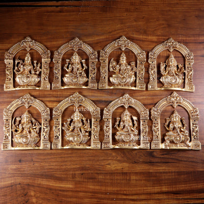 Pure Brass Ashtalakshmi Wall Hanging Set with Prabhavali for wall hangings – 9" Height