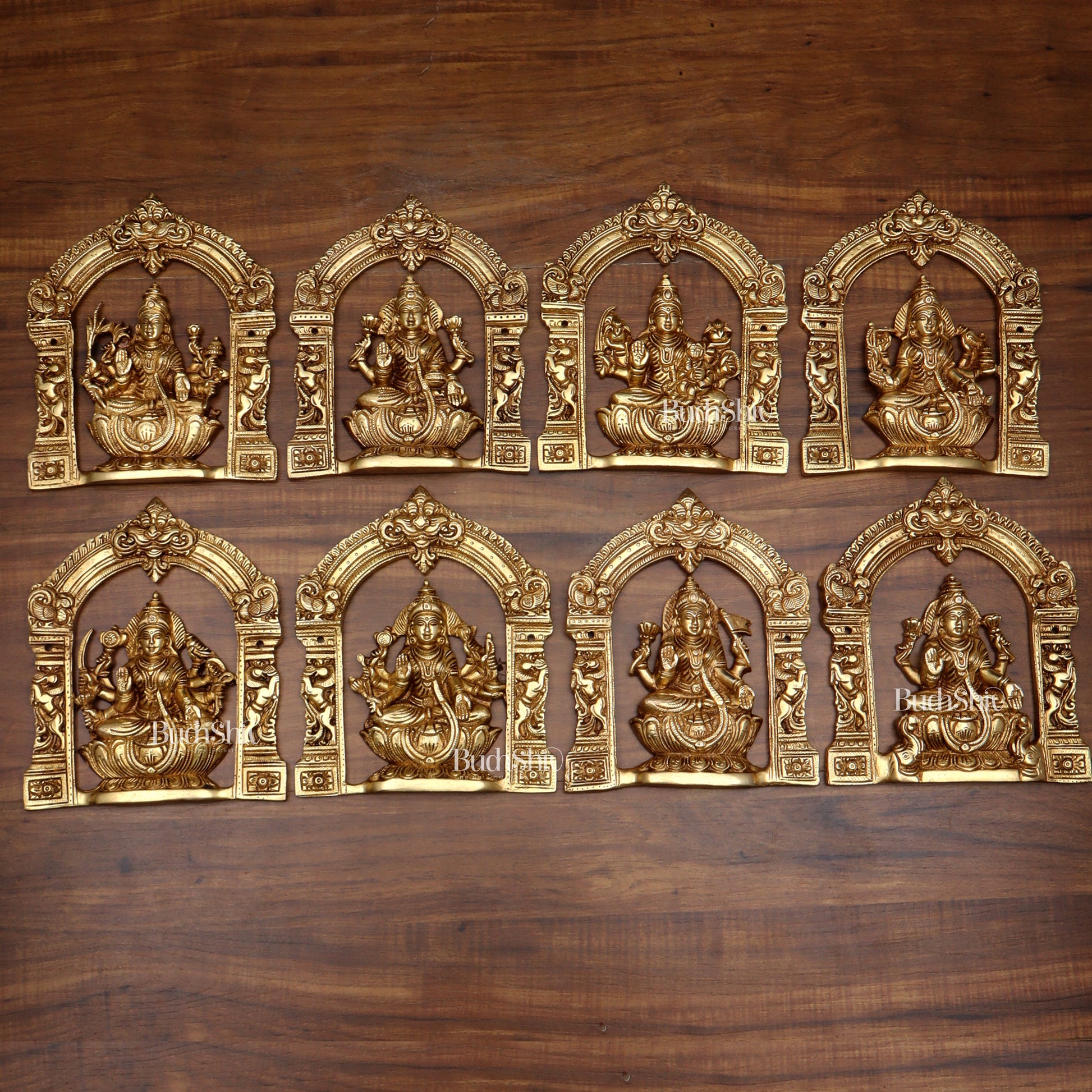 Pure Brass Ashtalakshmi Wall Hanging Set with Prabhavali for wall hangings – 9" Height