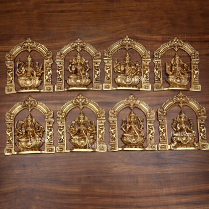 Pure Brass Ashtalakshmi Wall Hanging Set with Prabhavali for wall hangings – 9" Height