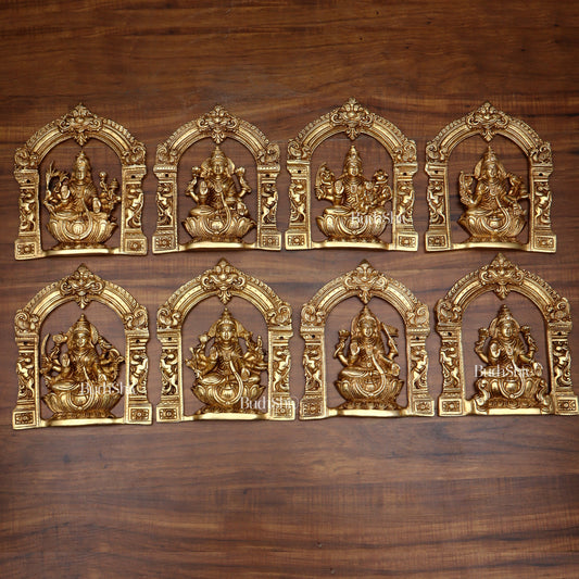 Pure Brass Ashtalakshmi Wall Hanging Set with Prabhavali for wall hangings – 9" Height