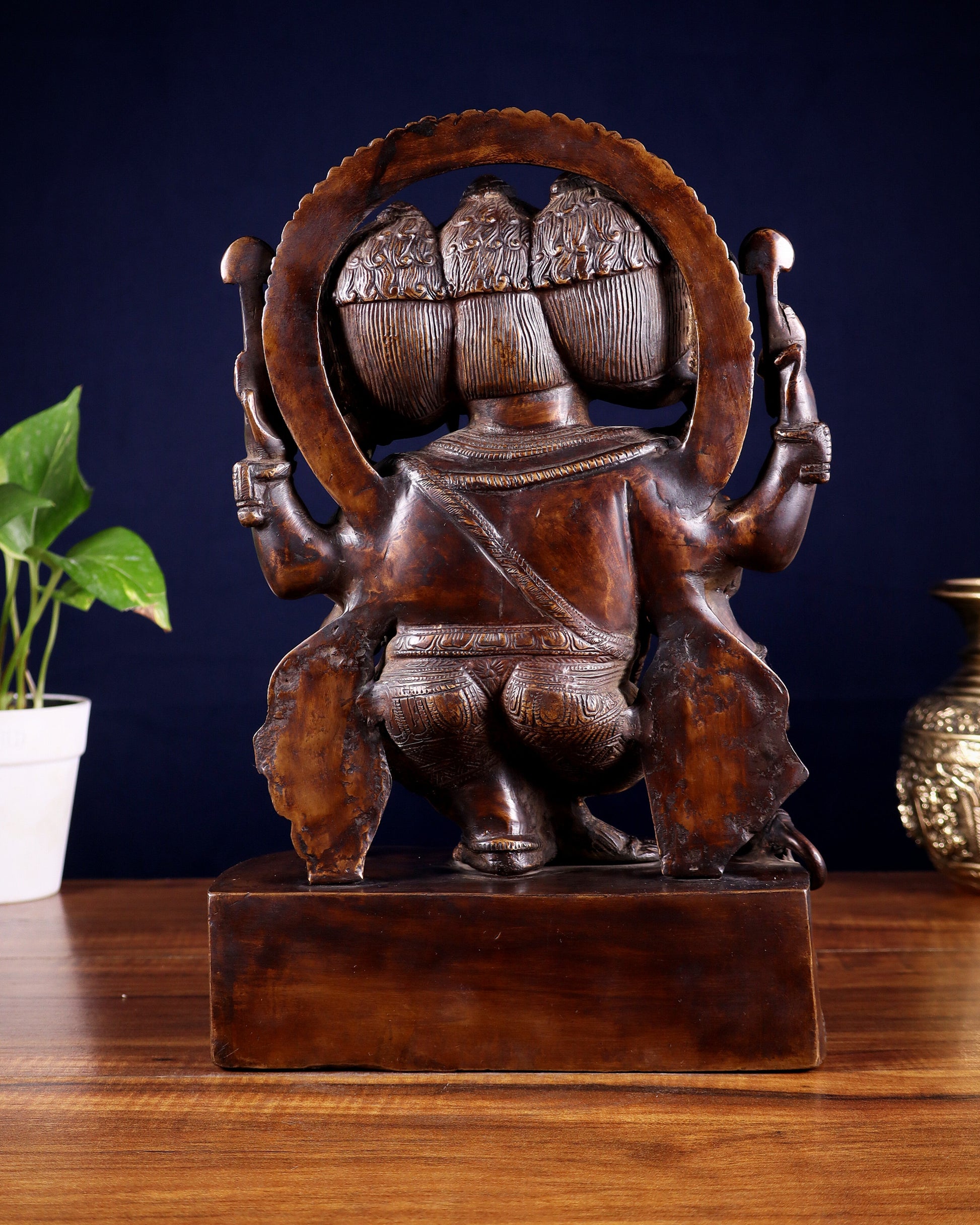 Vintage Brass Trimukha dancing Ganapati Sculpture | Three-Faced Lord Ganesha | 12"