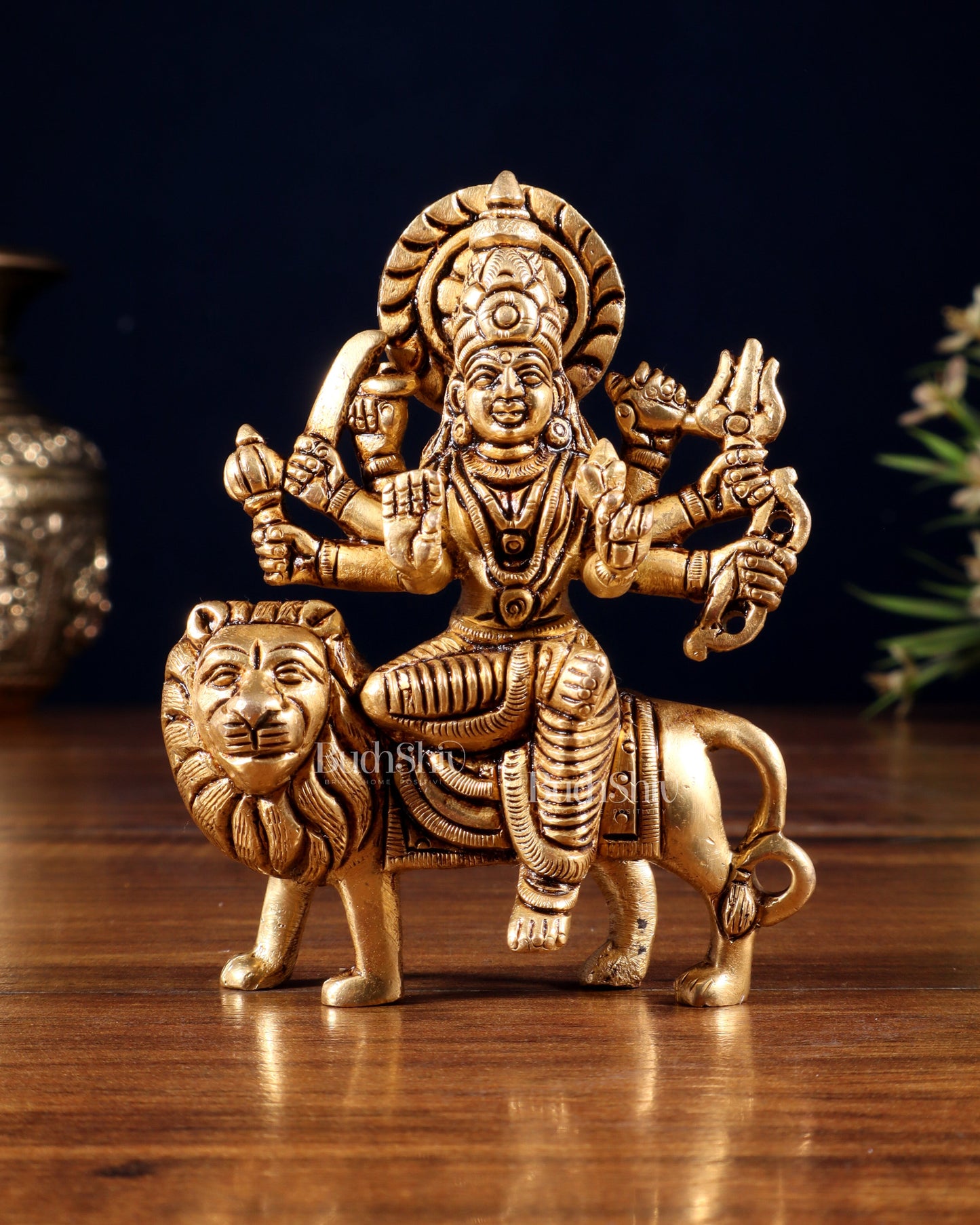 Pure Solid Brass Goddess Durga Idol – 4" Height, 550g