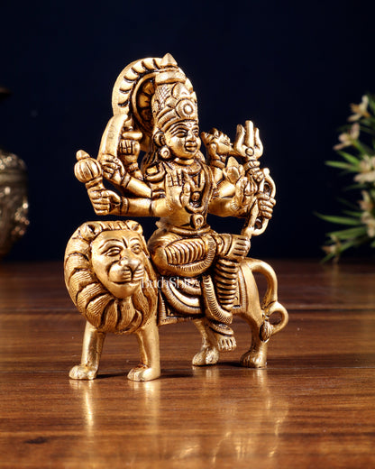 Pure Solid Brass Goddess Durga Idol – 4" Height, 550g