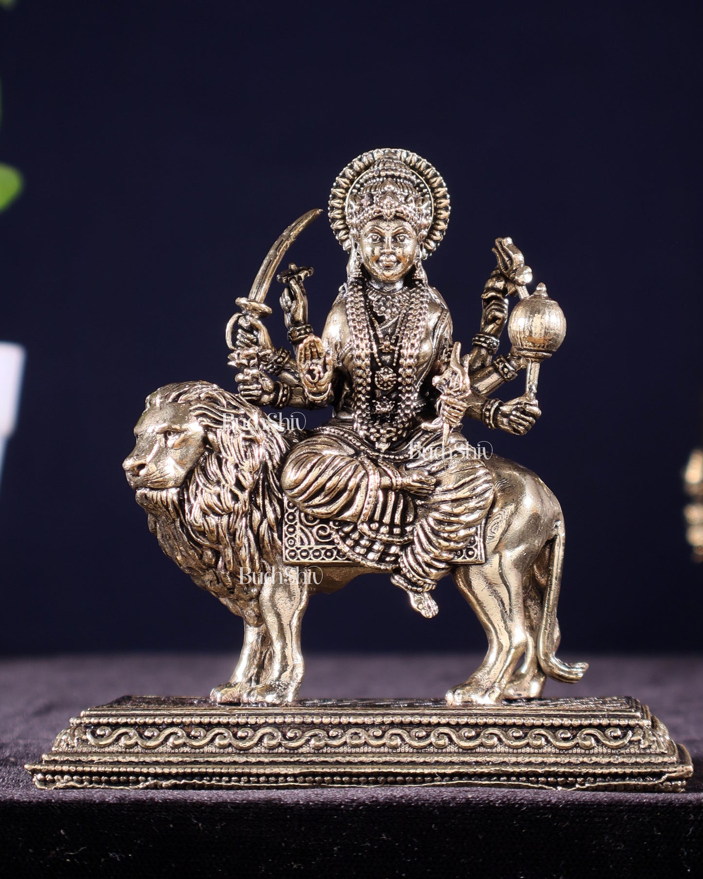 Brass Superfine Goddess Durga on Lion Idol – 5" Height, Intricate Work