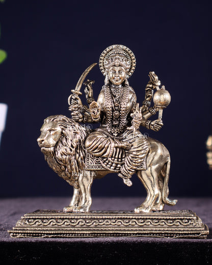 Brass Superfine Goddess Durga on Lion Idol – 5" Height, Intricate Work