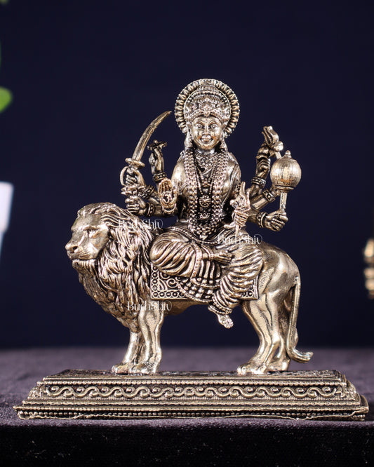 Brass Superfine Goddess Durga on Lion Idol – 5" Height, Intricate Work