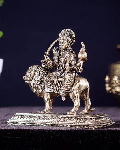 Brass Superfine Goddess Durga on Lion Idol – 5" Height, Intricate Work