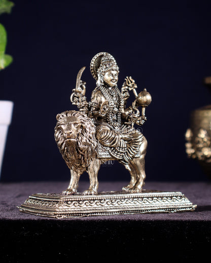 Brass Superfine Goddess Durga on Lion Idol – 5" Height, Intricate Work