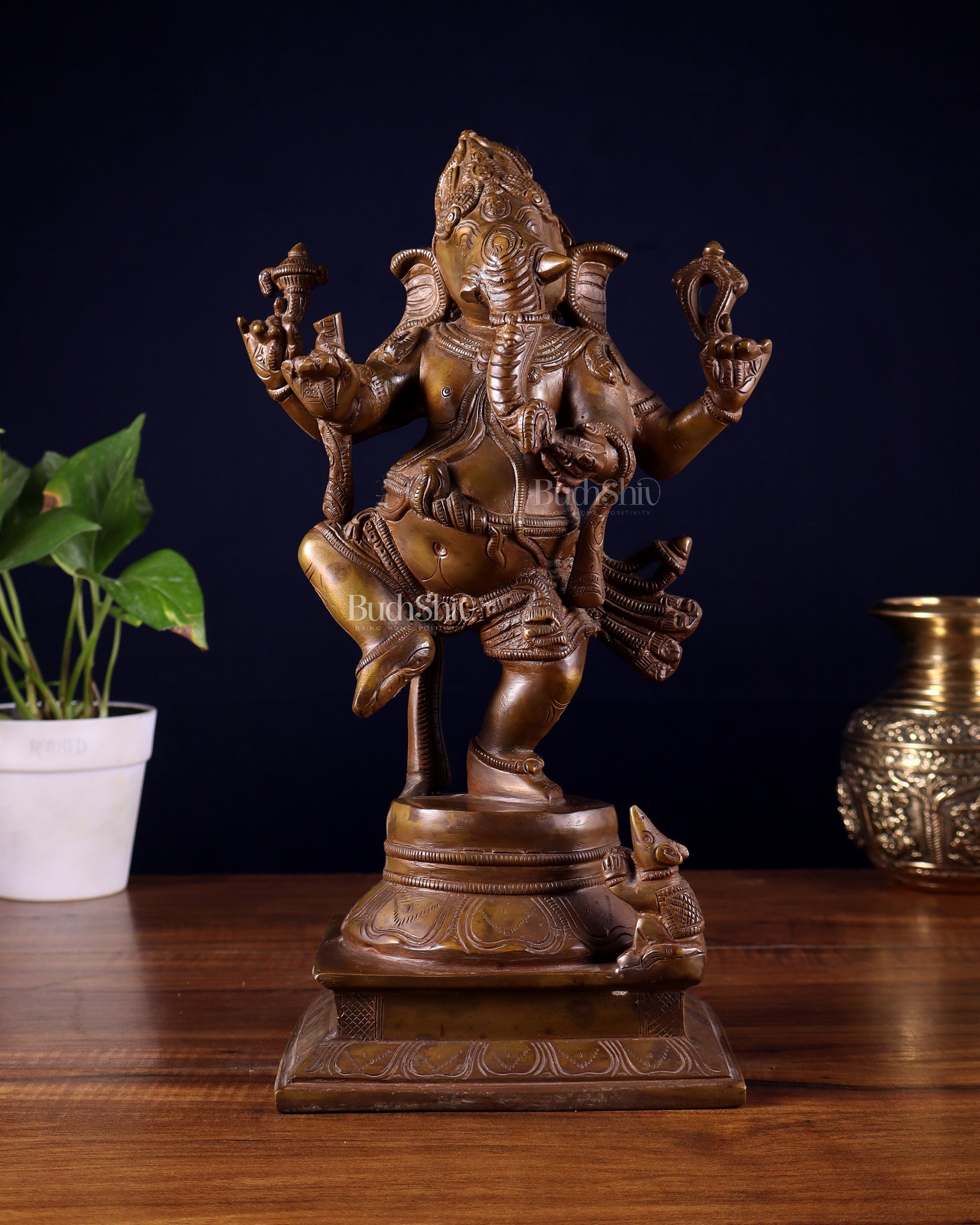 Pure Brass Dancing Ganesha Statue Chola bronze tone 13 inch