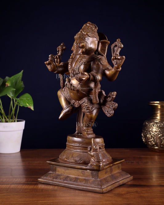 Pure Brass Dancing Ganesha Statue Chola bronze tone 13 inch