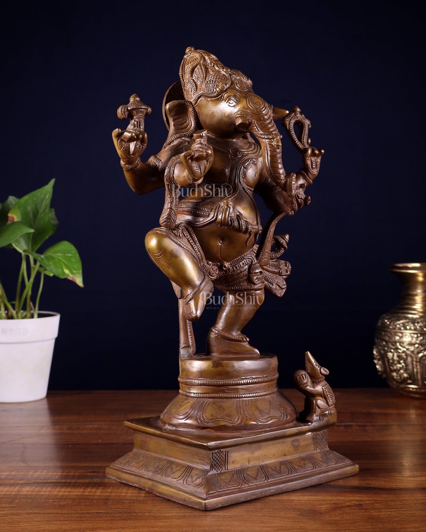 Pure Brass Dancing Ganesha Statue Chola bronze tone 13 inch