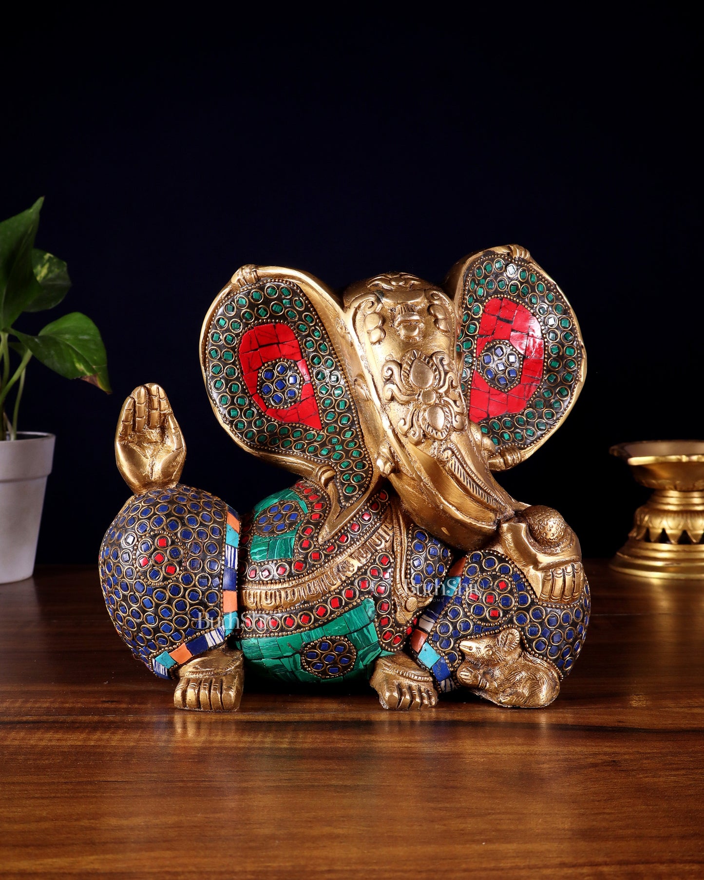 Brass Ganesha Statue - Modern Abstract Design 7.5" x 9"