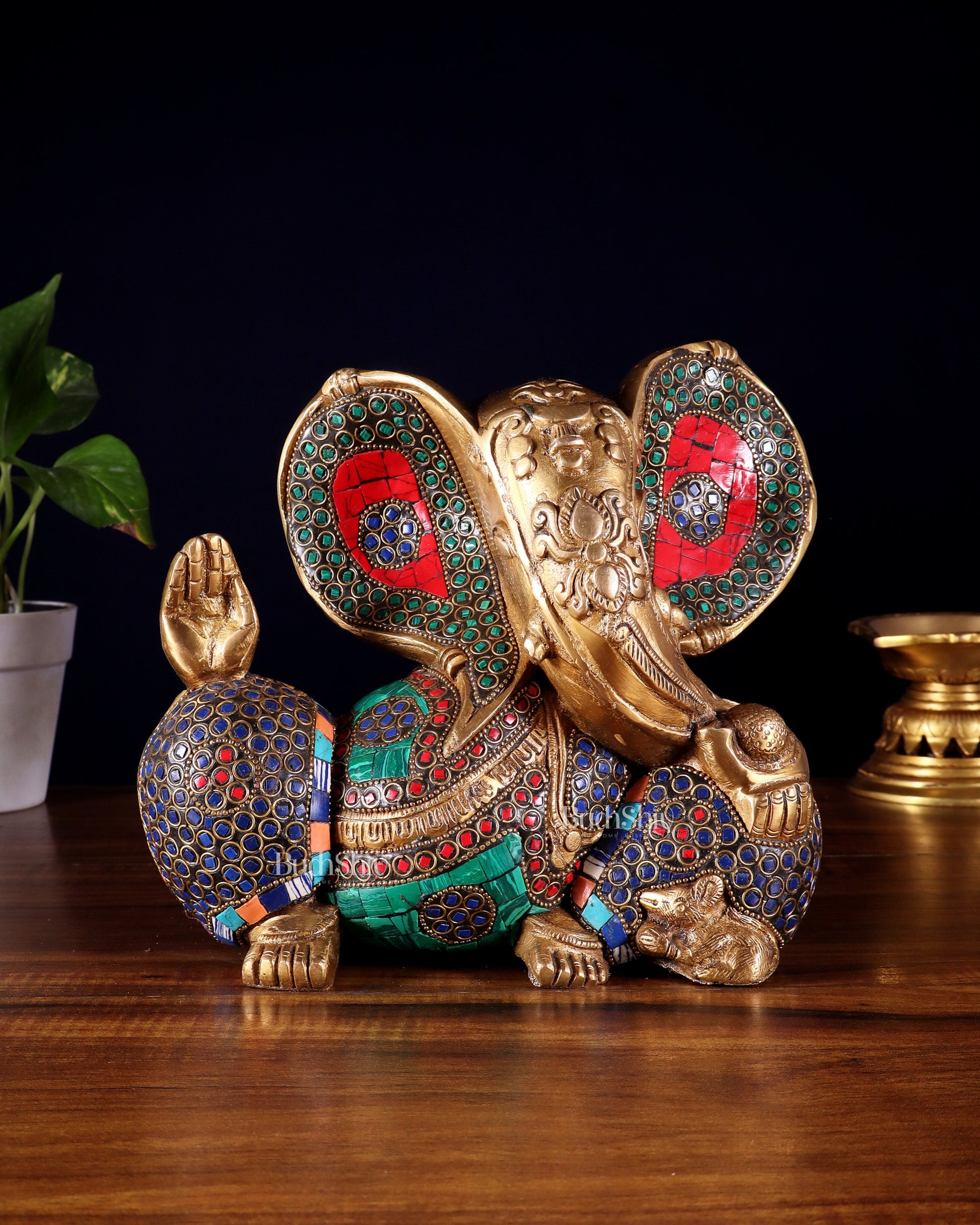 Brass Ganesha Statue - Modern Abstract Design 7.5" x 9"
