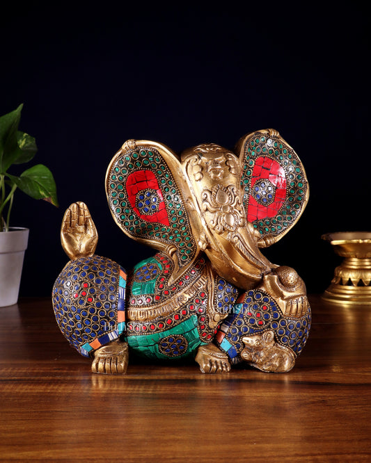 Brass Ganesha Statue - Modern Abstract Design 7.5" x 9"