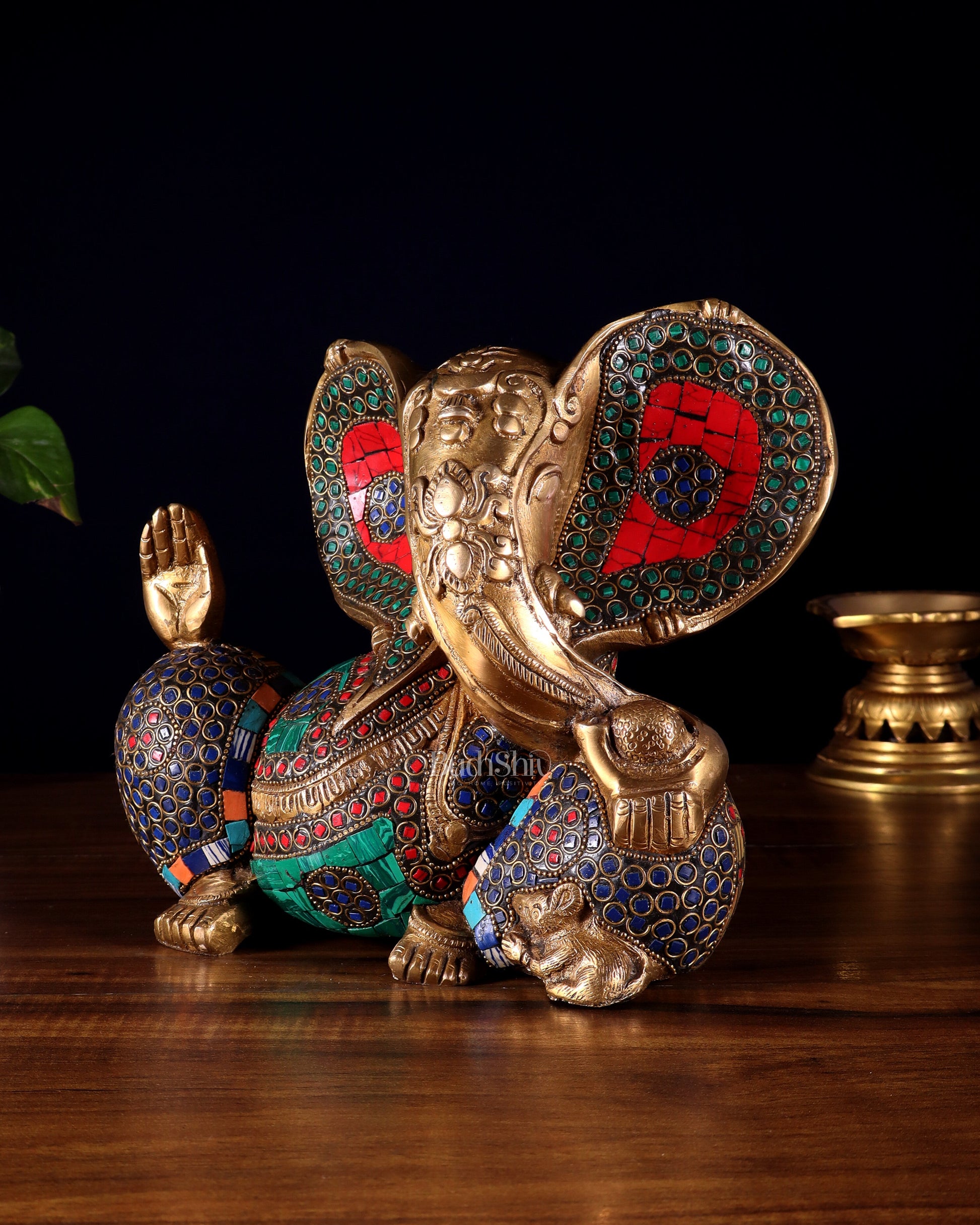 Brass Ganesha Statue - Modern Abstract Design 7.5" x 9"
